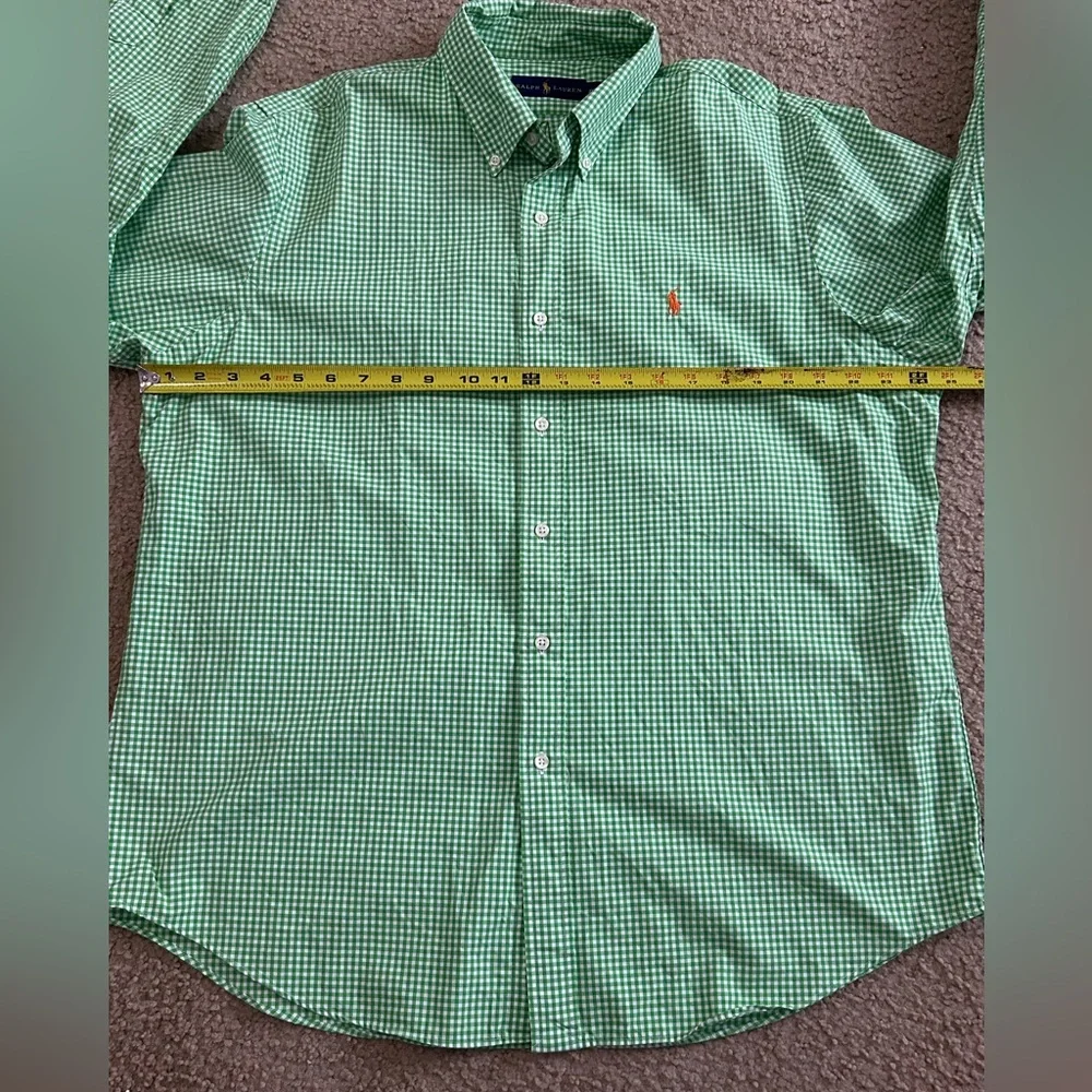 Ralph Lauren Button Down Checkered Long Sleeve Shirt Green Men's XL Orange Pony - Picture 6 of 7